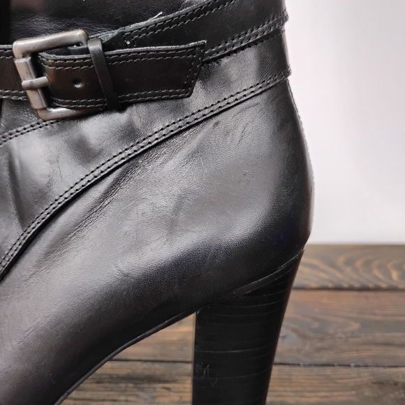 Arturo Chiang Primo Ankle Boots Size 8M Platform Black Leather Buckle Belt ZipUp - Picture 4 of 16